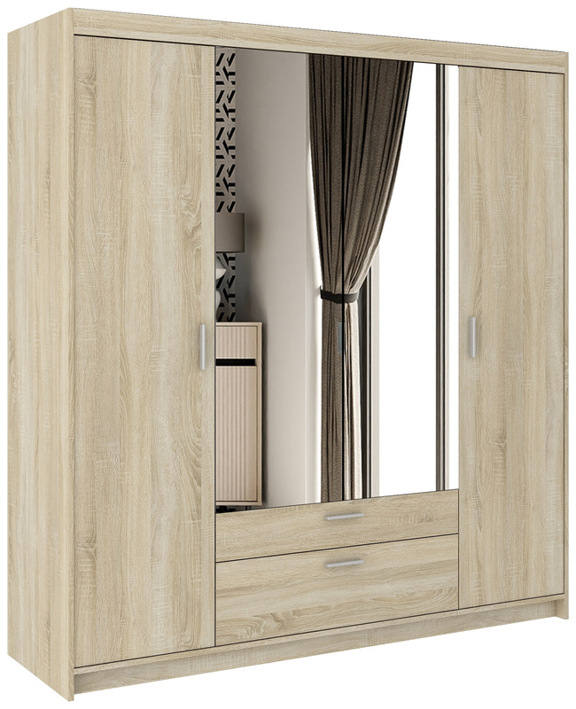 Nowoczesna szafa modułowa z lustrem i szufladami 176 cm dąb sonoma KUBA
