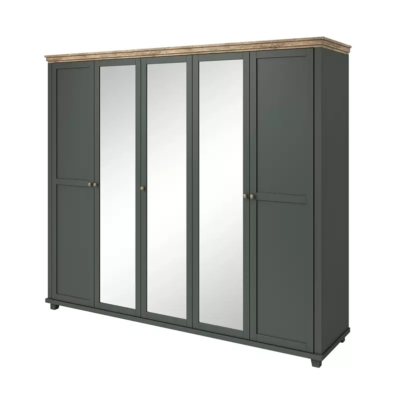 Duża uchylna szafa z lustrem IVORIA zielony + dąb lefkas