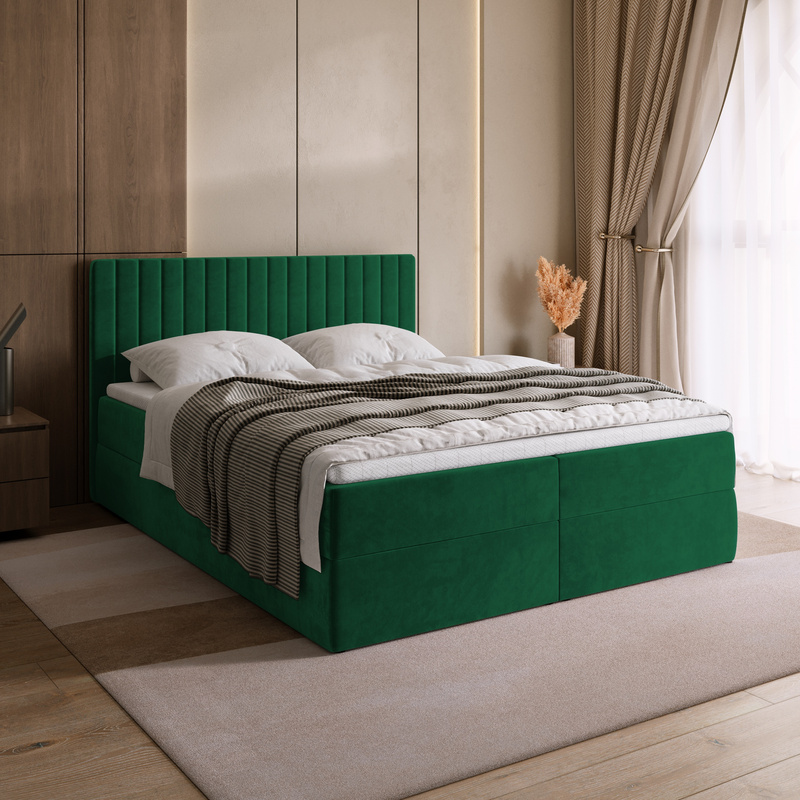 Łóżko kontynentalne 140x200 cm z pojemnikiem na pościel DREAM butelkowa zieleń