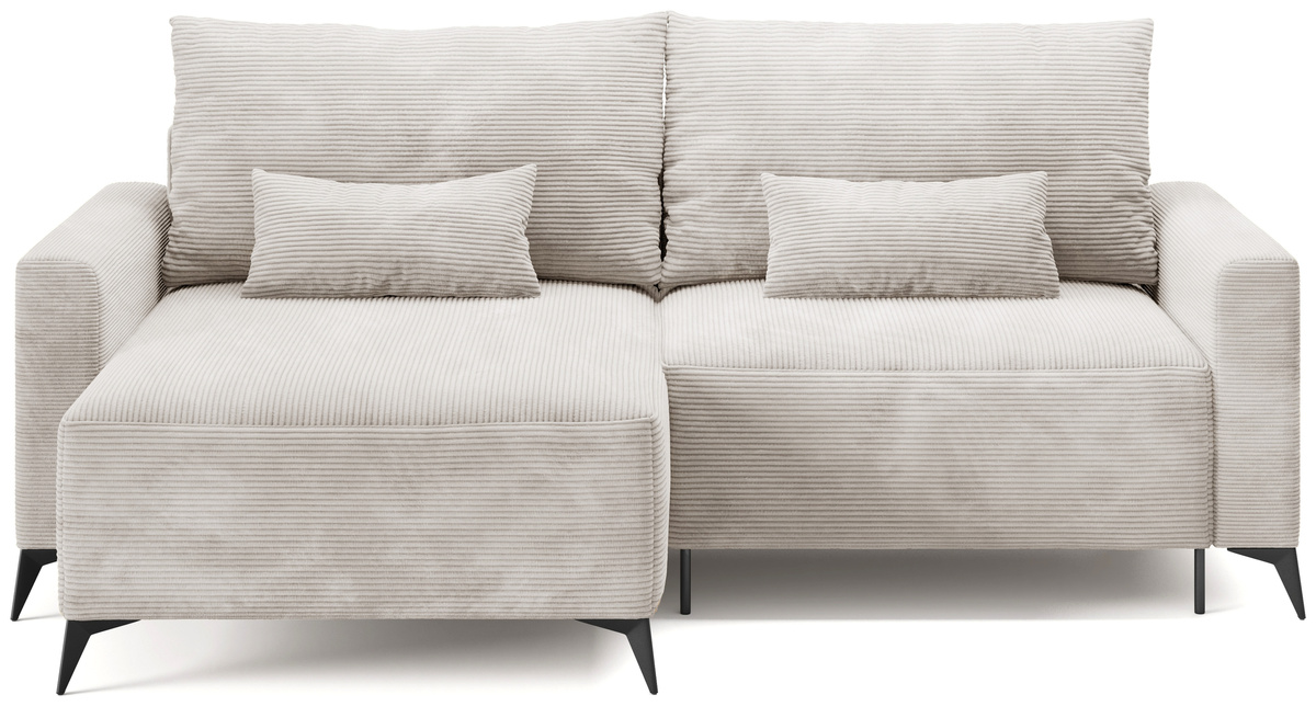 Beżowy narożnik sztruksowy rozkładany z pojemnikiem do salonu LORENZO