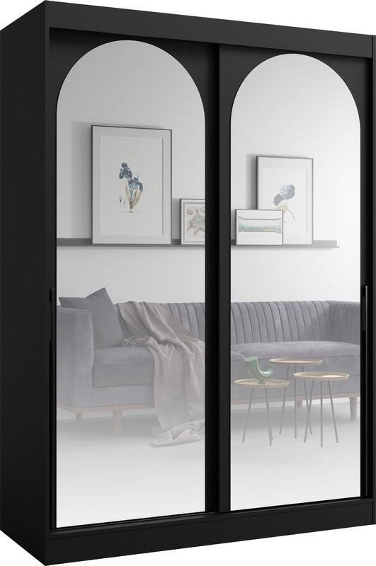 Szafa przesuwna z dwoma lustrami czarna 150 cm drzwi przesuwne czarne uchwyty