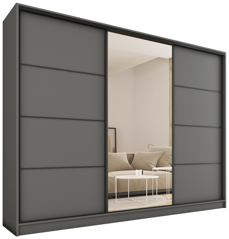 Grafitowa duża szafa przesuwna z lustrem 280 cm LOFT MAX