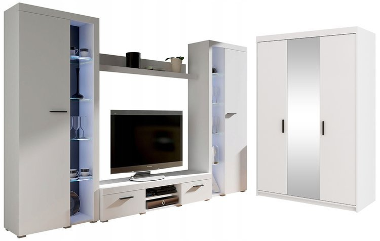 Meblościanka z szafą z lustrem Biały mat SAMBA BIG