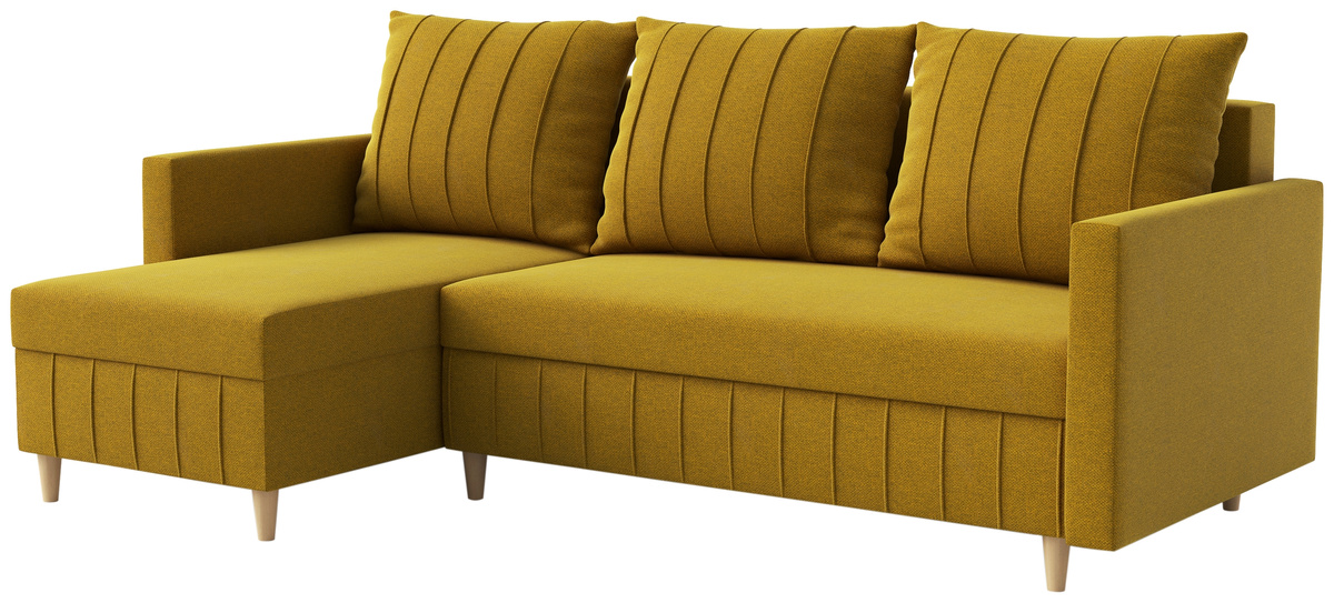 Musztardowy narożnik z funkcją spania do salonu FOCUS