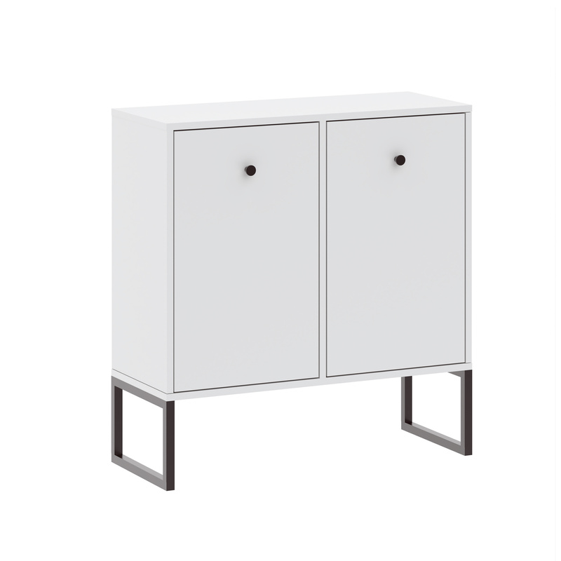 Biała komoda 77 cm do salonu LAMORI z drzwiczkami
