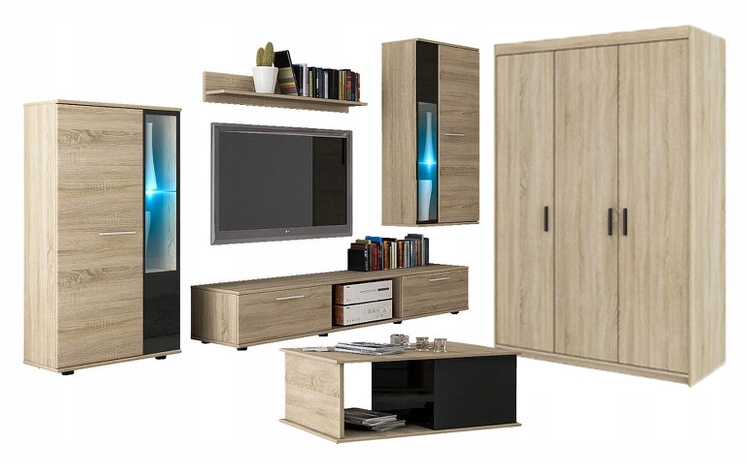 Meblościanka z szafą i ławą dąb sonoma KUBA