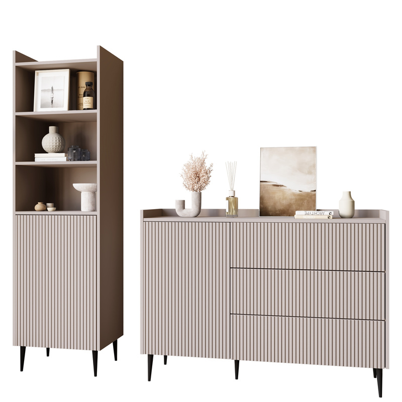 Meblościanka do salonu z komodą i regałem ASPERO kaszmir