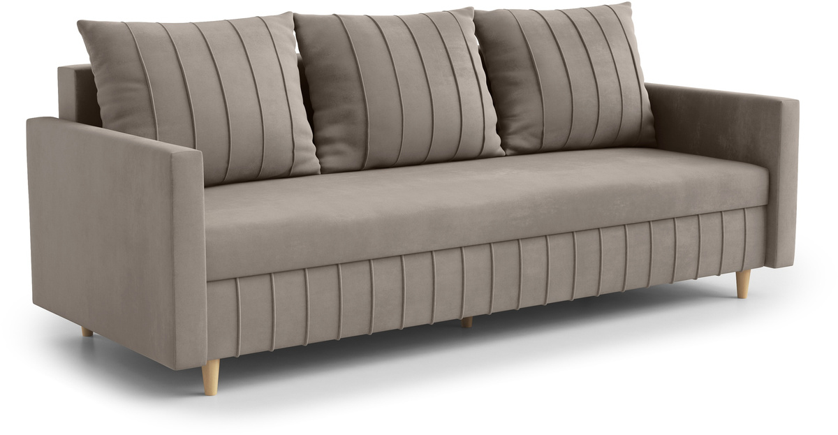 Welurowa sofa do salonu z funkcją spania i pojemnikiem FOCUS
