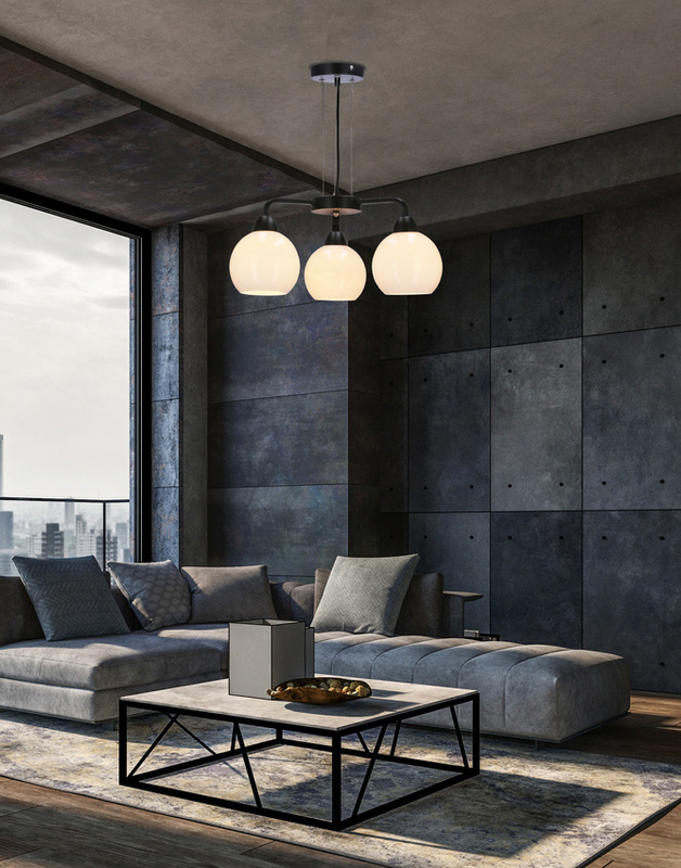 Biała lampa wisząca 3-punktowa do salonu CALDERA metal szkło