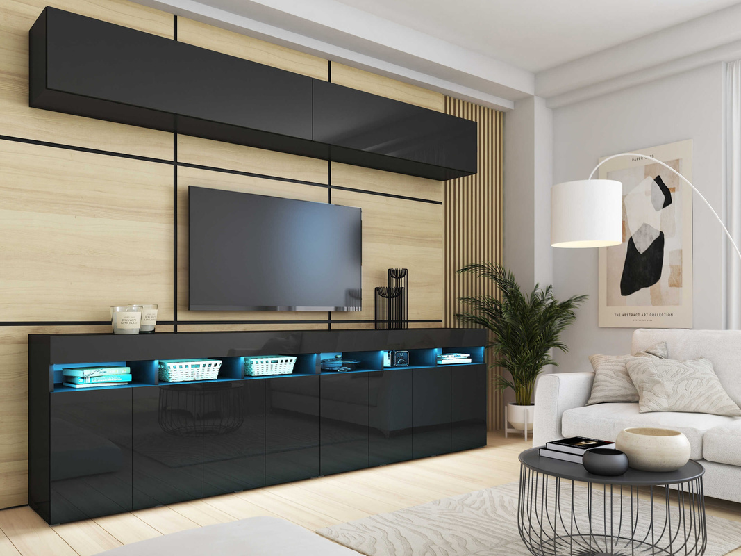 Meblościanka czarna połysk 280 cm PREMIUM