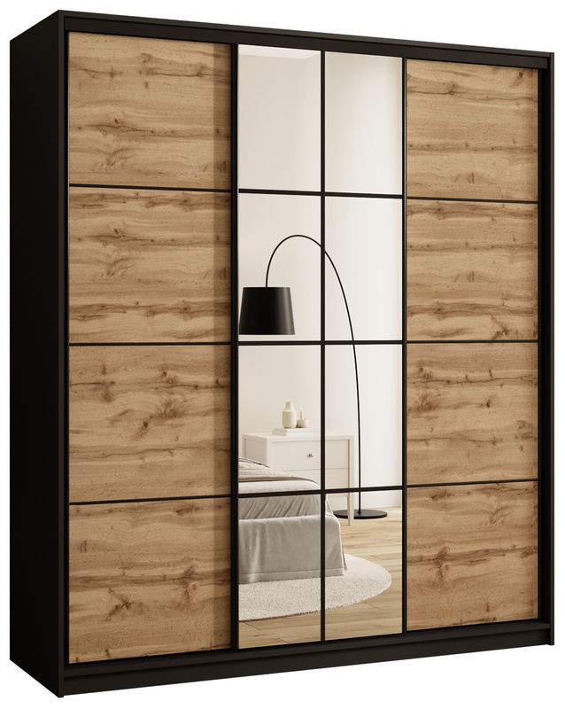 Trzydrzwiowa szafa przesuwna 180 cm z lustrem i półkami EDGE