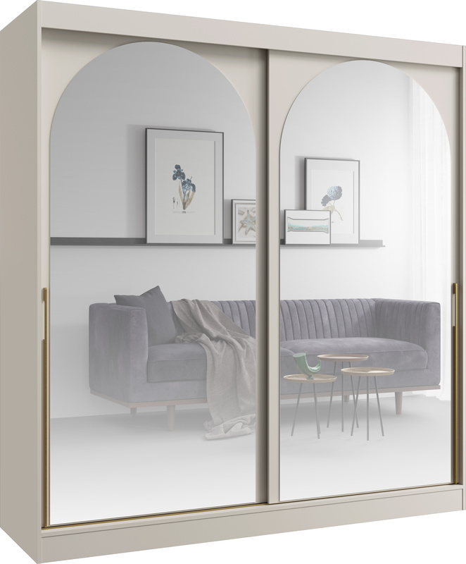 Szafa przesuwna 200 cm nowoczesna kaszmirowa z lustrami i złotymi uchwytami