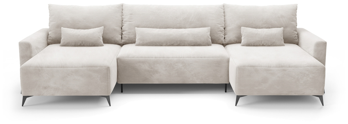 Nowoczesny rozkładany narożnik beżowy sztruksowy z funkcją spania LORENZO U