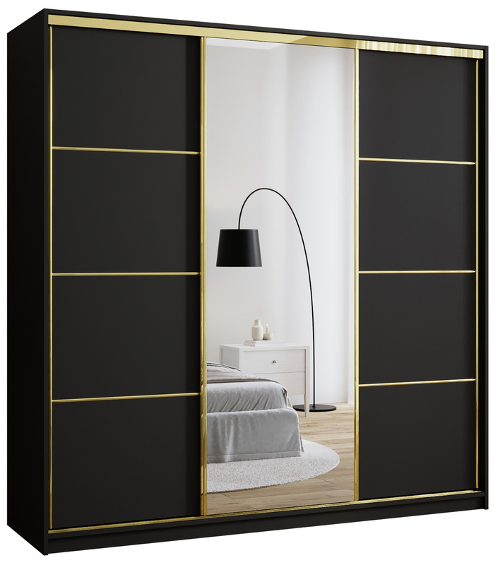 Czarna szafa przesuwna z lustrem 200 cm GOLD NEW