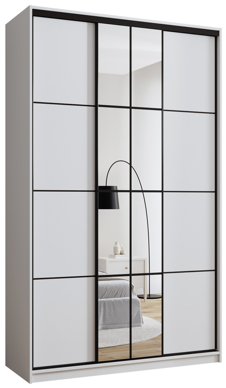 Biała szafa przesuwna z lustrem i drążkami 150 cm EDGE MAX
