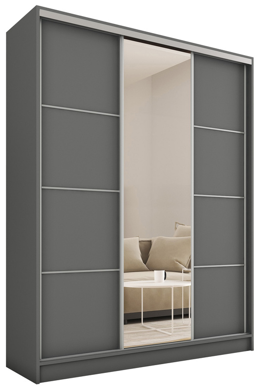 Grafitowa szafa przesuwna z lustrem 150 cm TOP