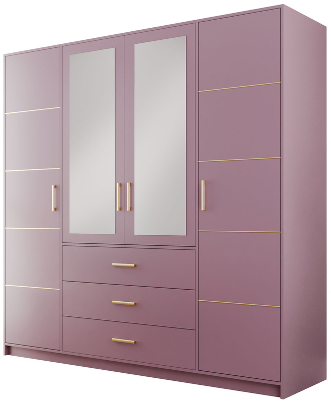 Nowoczesna śliwkowa szafa 200 cm z lustrem i półkami BILL