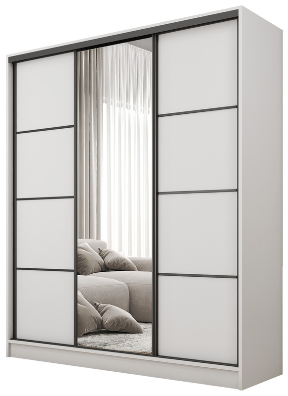 Biała szafa przesuwna z lustrem 160 cm BEST półki drążki