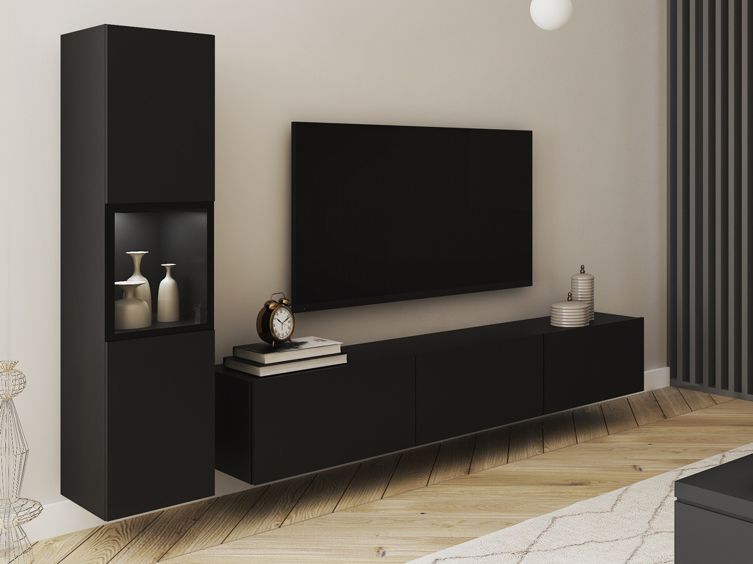 Meblościanka do salonu czarny grafit BRAVIN