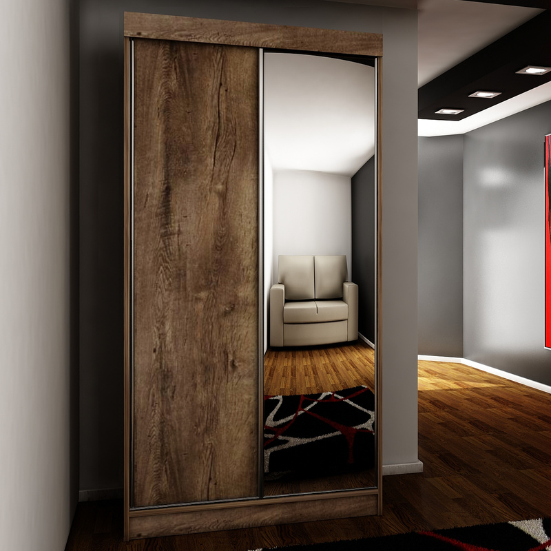 Szafa 100 cm z lustrem dwudrzwiowa do przedpokoju TARO jesion ciemny