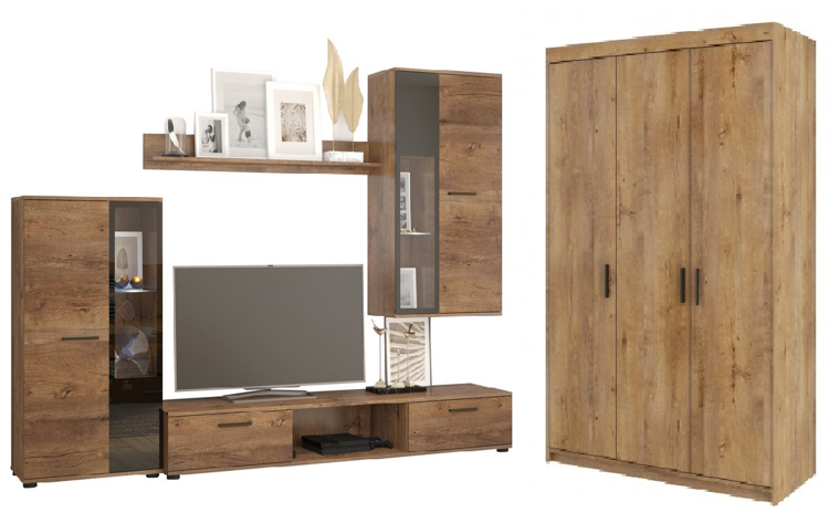 Meblościanka z szafą trzydrzwiową dąb lefkas KUBA