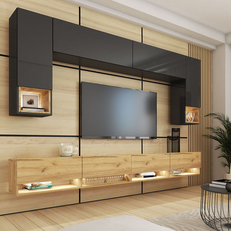 Meblościanka do pokoju dąb złoty PREMIUM