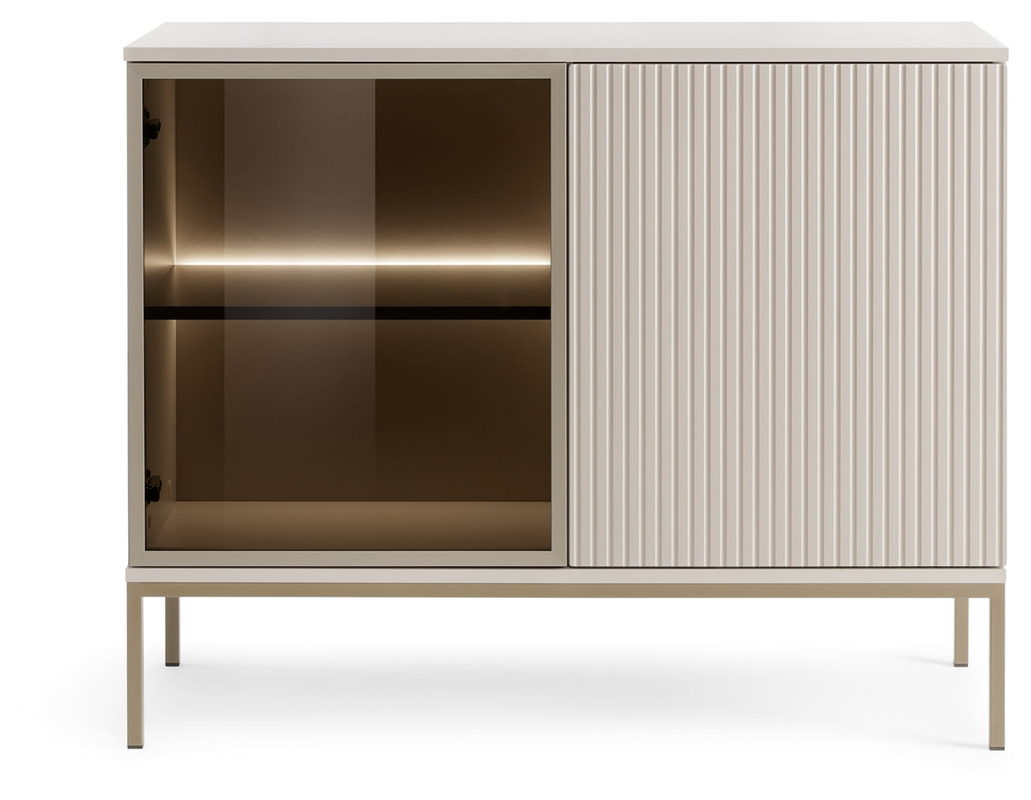 Mała dwudrzwiowa komoda z witryną na nóżkach 104 cm SEWILLA