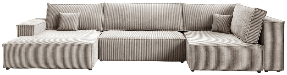 Duży narożnik sztruksowy do salonu z funkcją spania beżowy PABLO MAXI