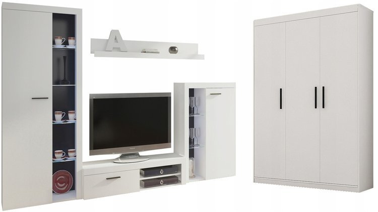 Meblościanka z szafą trzydrzwiową Biały mat SAMBA