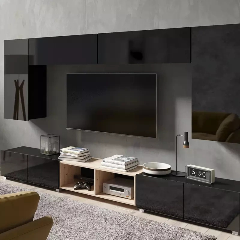 Meblościanka do salonu czarny połysk MODERN 23