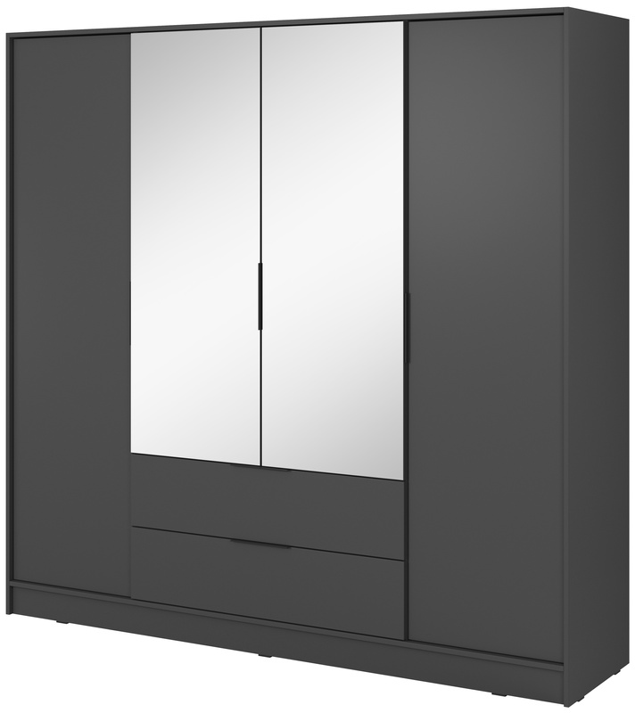 Grafitowa szafa z lustrem i półkami do sypialni 206 cm KAMIS