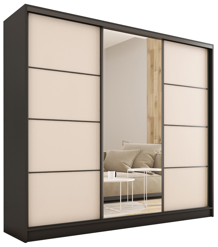 Duża szafa przesuwna z lustrem do przedpokoju 200 cm LOFT beż piaskowy