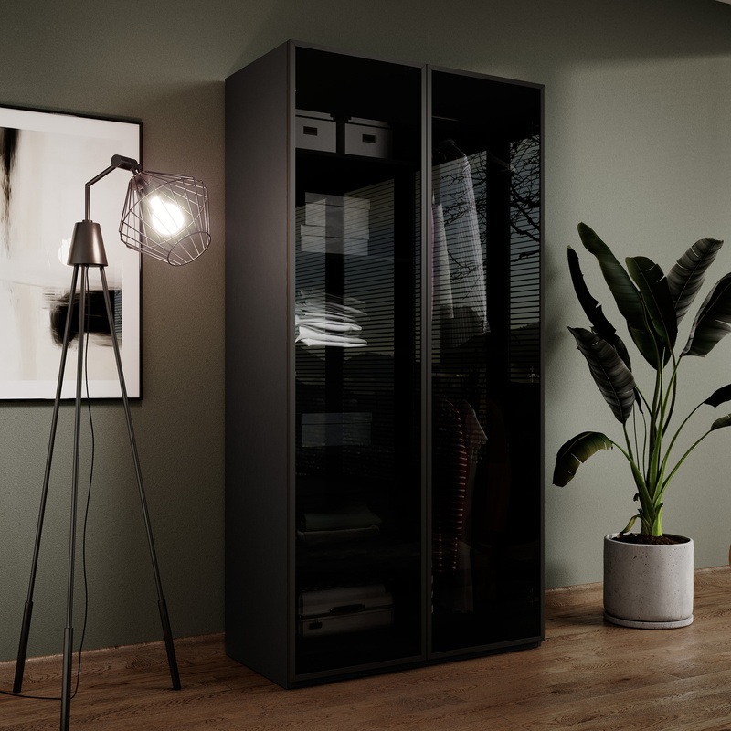 Nowoczesna czarna dwudrzwiowa szafa z witryną 101 cm SIGMA