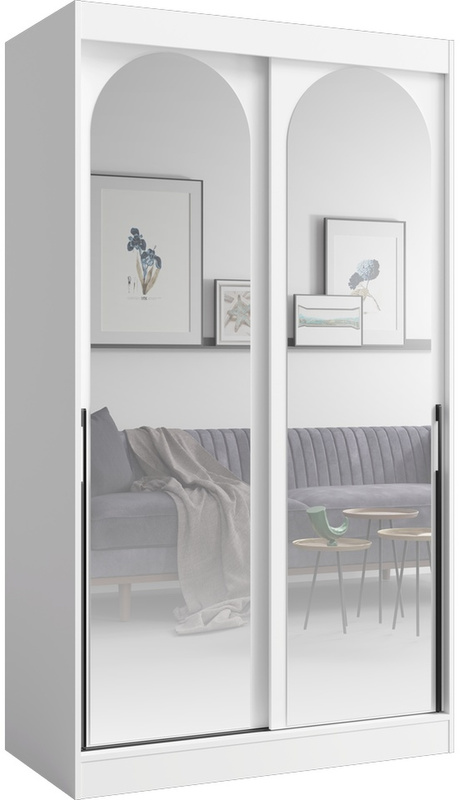 Biała szafa przesuwna z lustrami 120 cm drzwi przesuwne czarne uchwyty