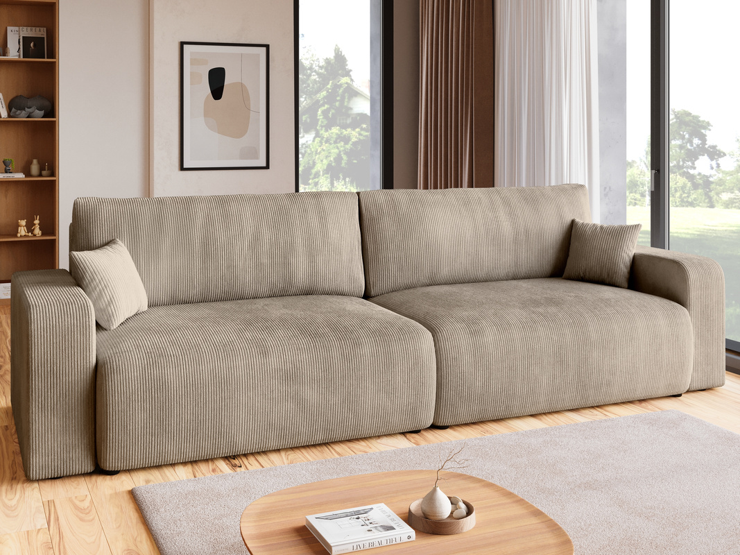 Sztruksowa beżowa sofa z funkcją spania do salonu PUMI