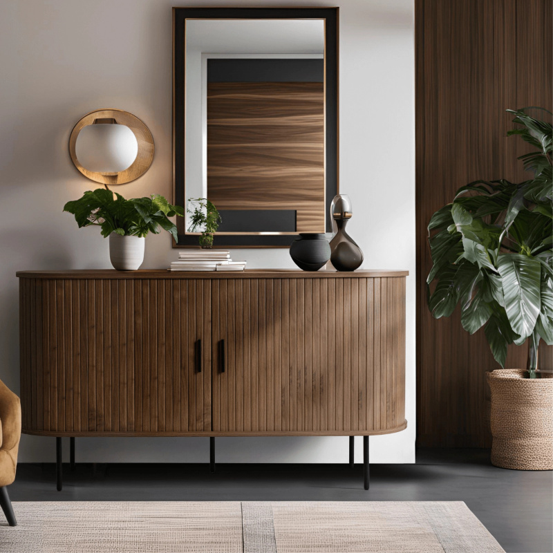 Orzechowa komoda dwudrzwiowa rozsuwana do salonu TRISH 140 cm