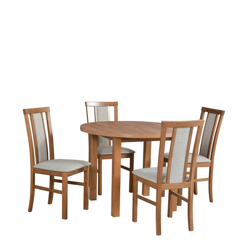 Okrągły stół z drewnianymi krzesłami do jadalni PALVE