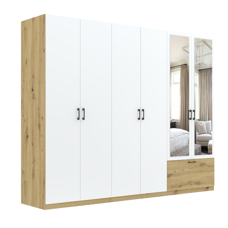 Szafa z lustrem do sypialni 270 cm na ubrania ARLENE dąb artisan