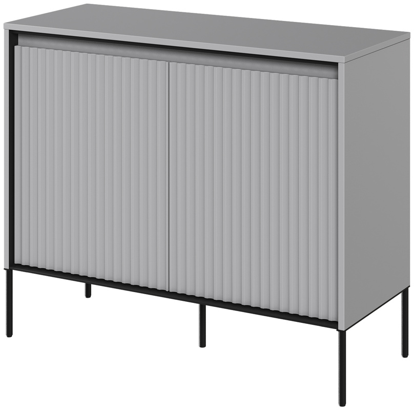 komoda na wysokich nóżkach do salonu z frezowanymi frontami TREND