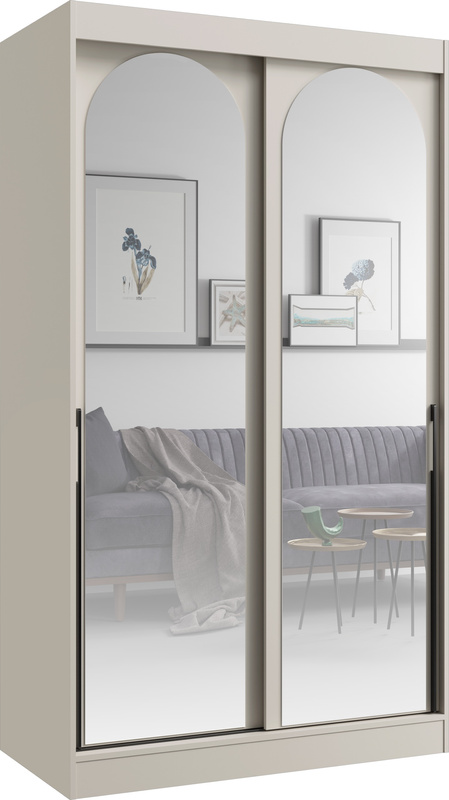 Szafa przesuwna z lustrami kaszmir 120 cm drzwi przesuwne czarne uchwyty MORIN