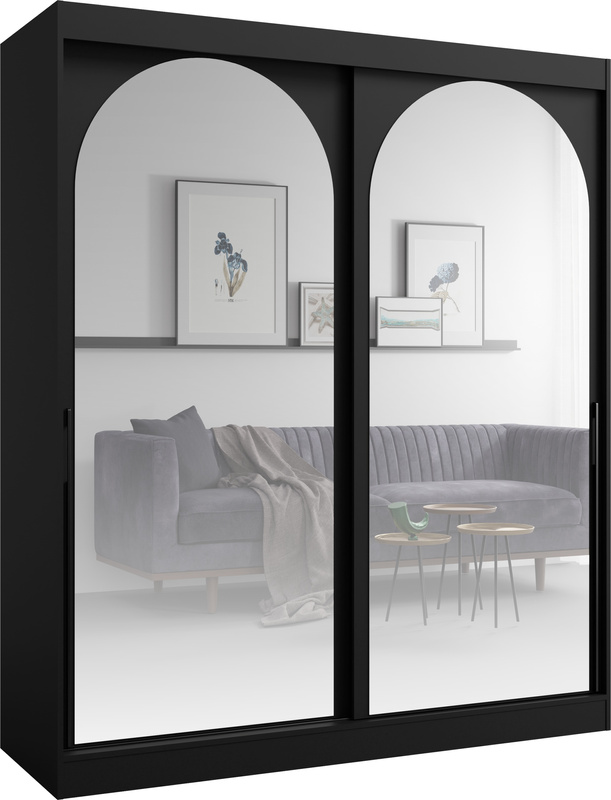 Nowoczesna szafa duża czarna 180 cm drzwi przesuwne lustra czarne uchwyty