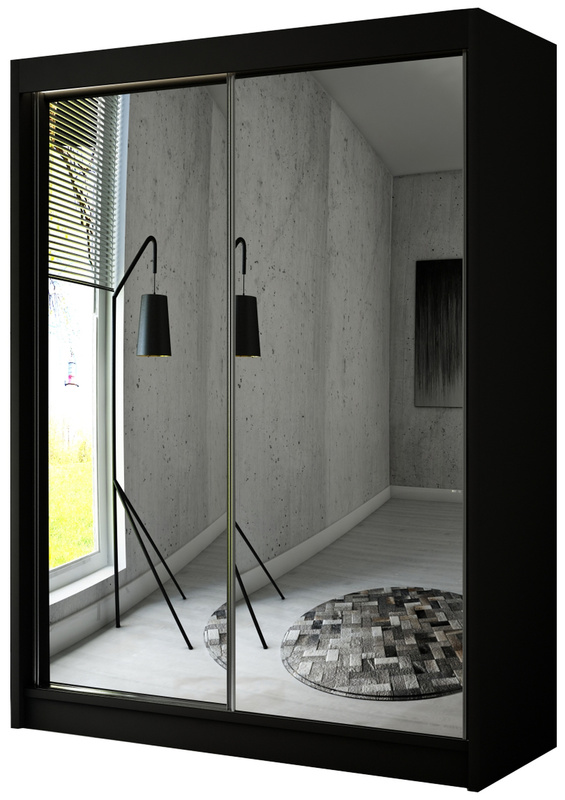 Czarna szafa przesuwna z lustrem i półkami 150 cm HALTON