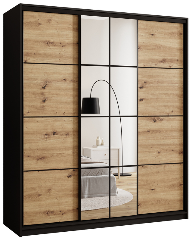 Loftowa trzydrzwiowa szafa przesuwna z lustrem 180 cm EDGE