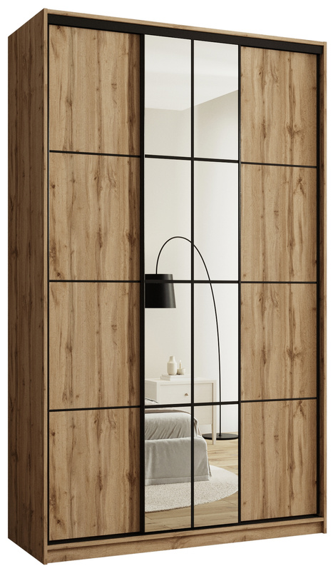 Wysoka szafa przesuwna 150 cm z lustrem i drążkami EDGE MAX