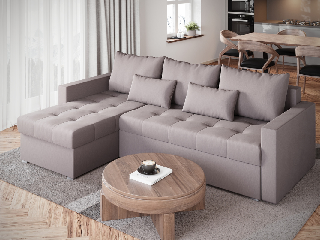 Narożnik z funkcją spania do salonu HOT L pudrowy róż