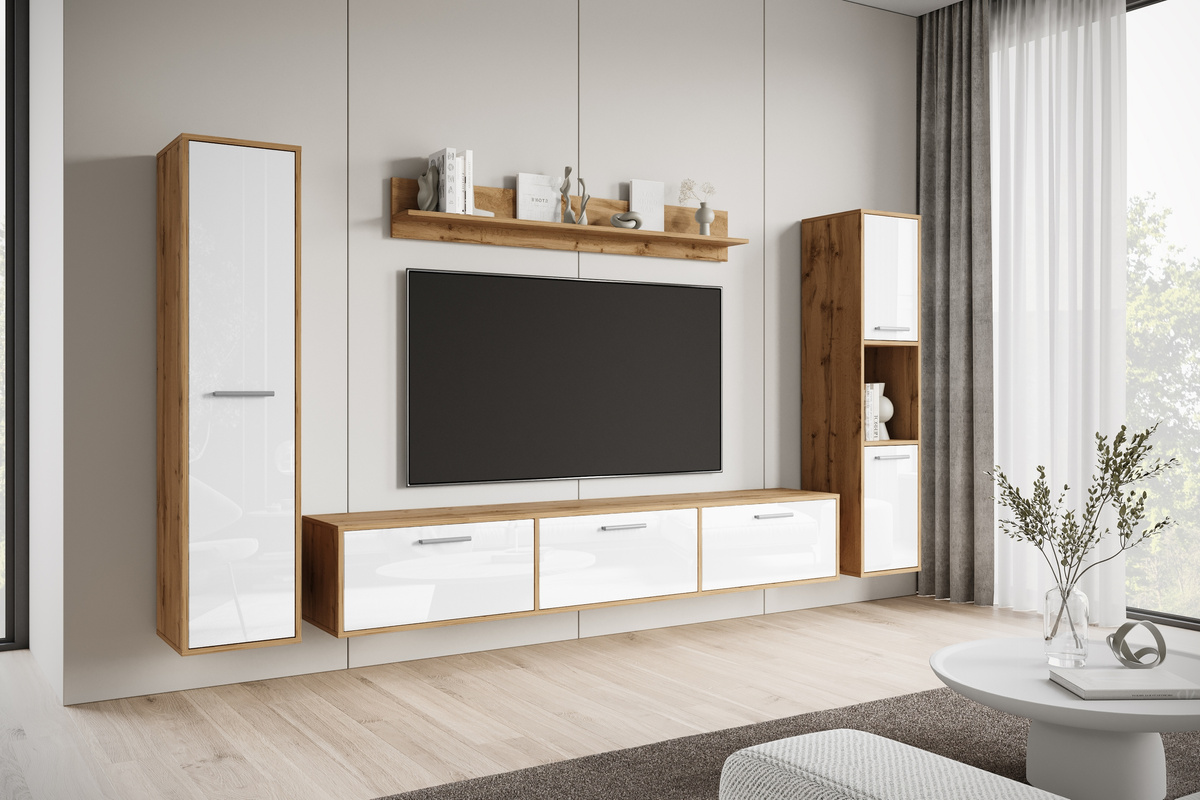 Meblościanka pod telewizor do salonu BUENO biały połysk