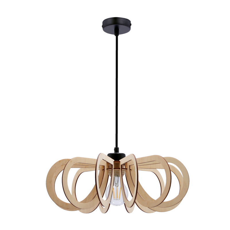 Drewniana lampa wisząca z abażurem do salonu ECO 5 1-punktowa