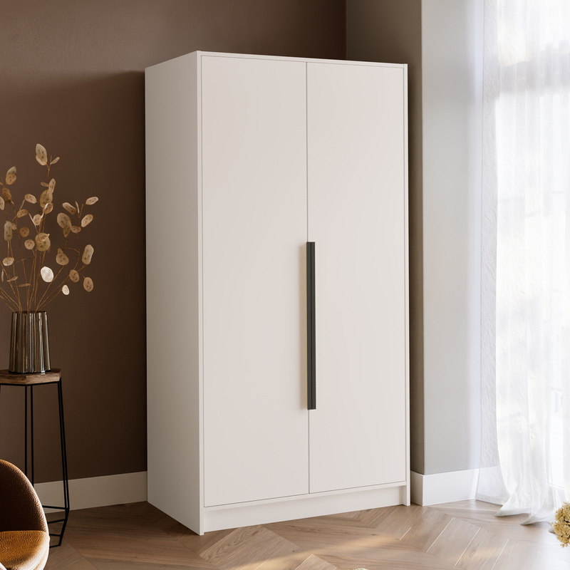 Szafa biała do przedpokoju 100 cm dwudrzwiowa z półkami LESTO