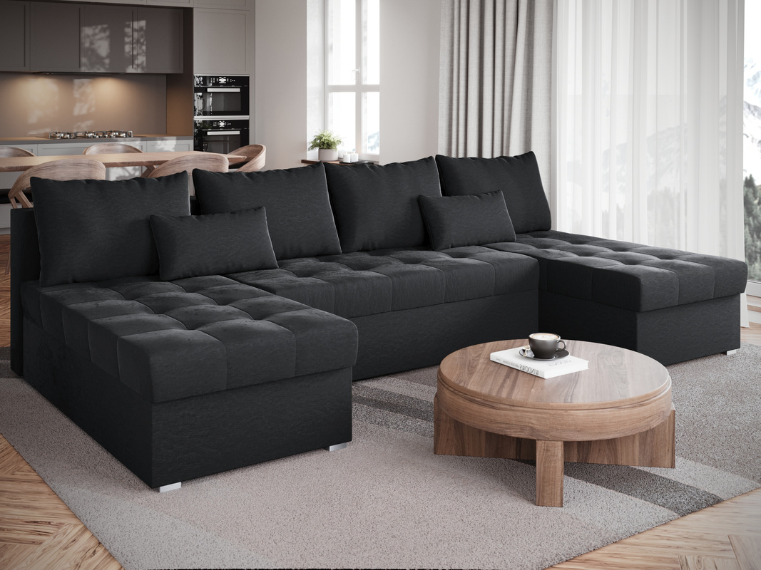 Grafitowy narożnik duży rozkładany do salonu HOT U SLIM z funkcją spania