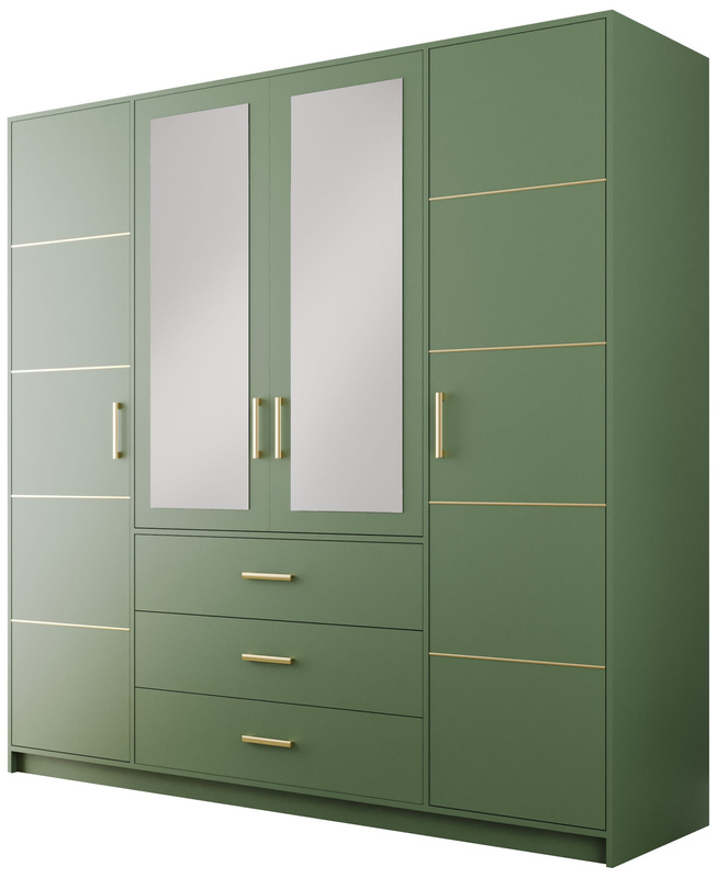 Nowoczesna zielona szafa 200 cm z lustrem i półkami BILL
